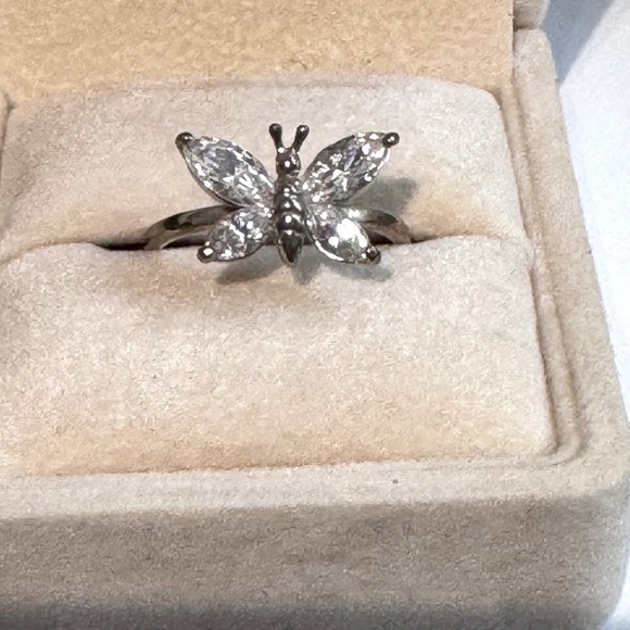 🦋Stunning Rare Vintage .925 Sterling Silver Clear Pave Crystal Butterfly Ring - Picture 1 of 16